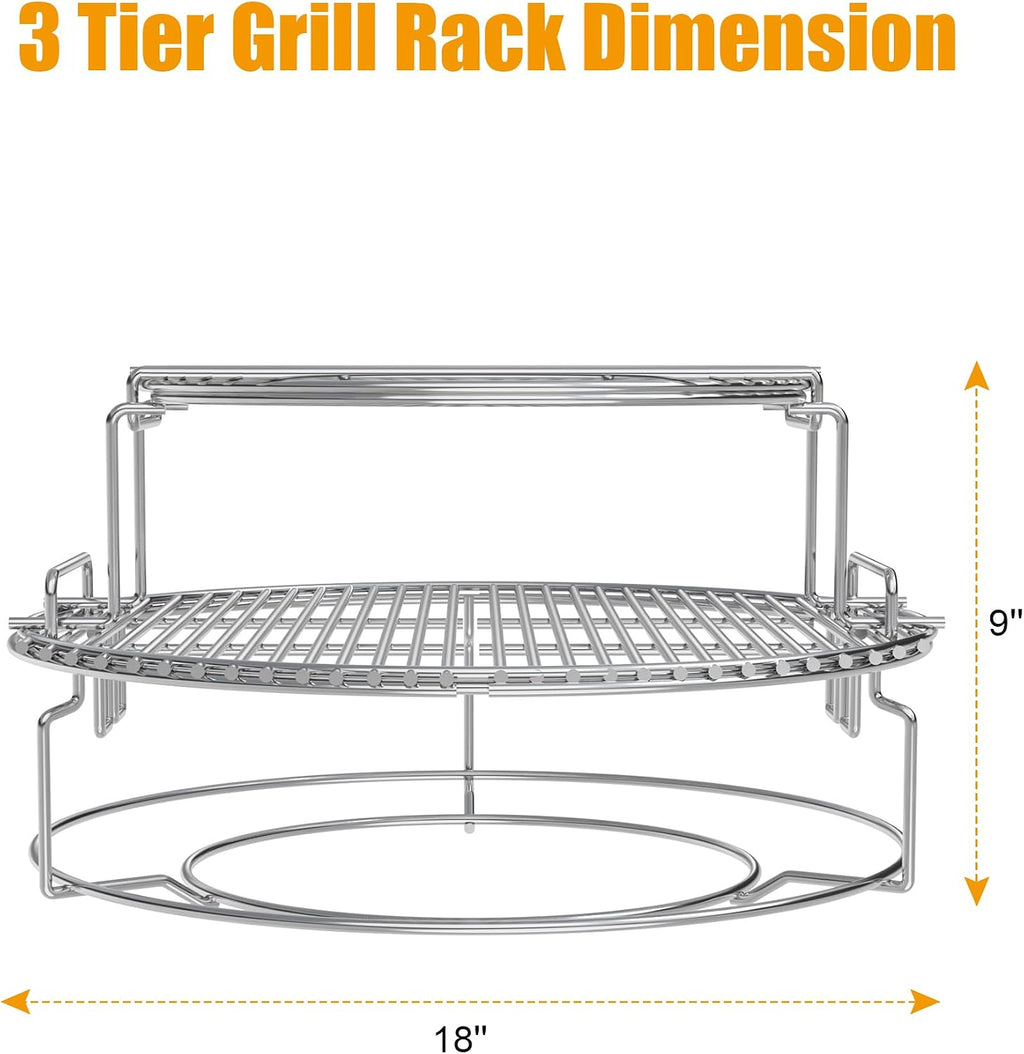 BBQ-PLUS Expander Rack Replacement Kit for Large Big Green Egg,Heavy Duty Stainless Steel 3 Tier 5 Piece Grill Basket Accessories with Removable Cooking Rack System Large