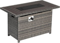 Aoxun 44' Propane Fire Pit 50,000 BTU Outdoor Wicker Fire Table with Wood-grainTabletop Patio Rectangular 2-in-1 Gas Fire Pit Table with Firepit Lid and Waterproof Cover（Gray）