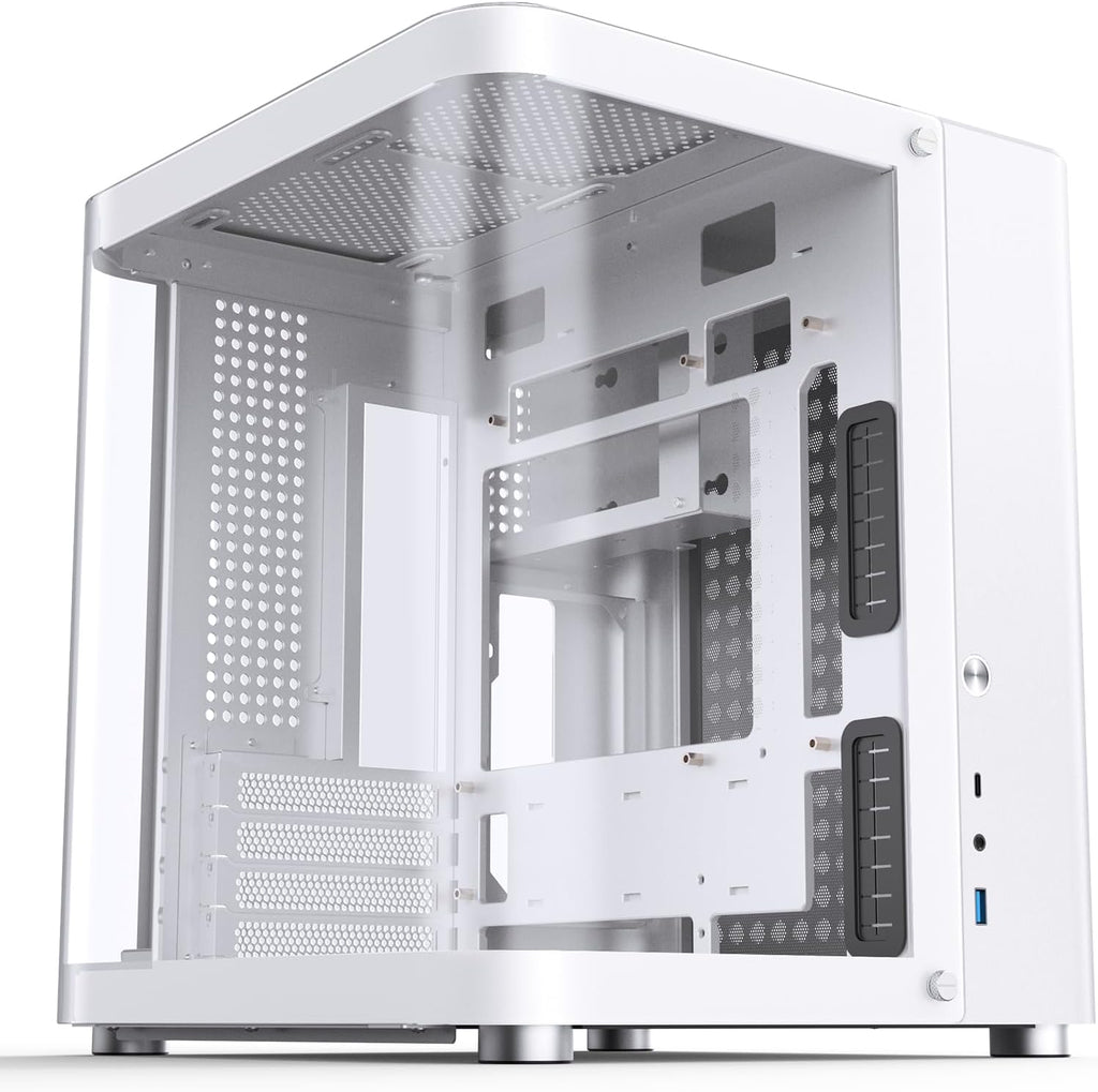JONSBO TK-1 White Micro ATX Mini Tower Computer CASE, Hyperboloid Glass Design, Separated Cabinet Structure, Al Alloy Shell Matx Desktop PC Case, Support ATX Power supply/240 AIO, White