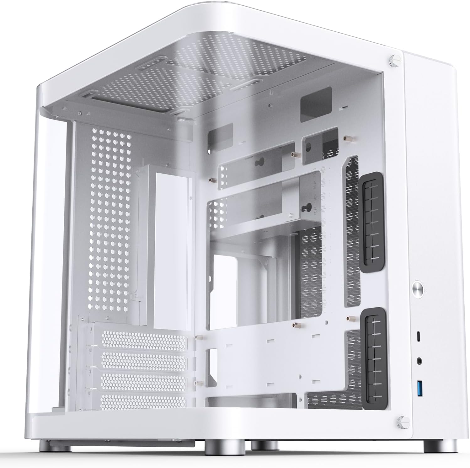 JONSBO TK-1 White Micro ATX Mini Tower Computer CASE, Hyperboloid Glass Design, Separated Cabinet Structure, Al Alloy Shell Matx Desktop PC Case, Support ATX Power supply/240 AIO, White