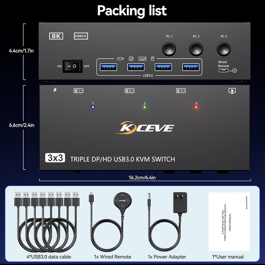 Thunderbolt 4 KVM Switch 3 Monitors 2 Laptops 4K@60Hz, Displaylink USB C Docking Station 3 Monitor KVM for Windows Mac M1 M2 M3 M4, Extended Triple Displays,PD 100W,USB 3.0,USB 3.2,SD/TF,1G Ethernet