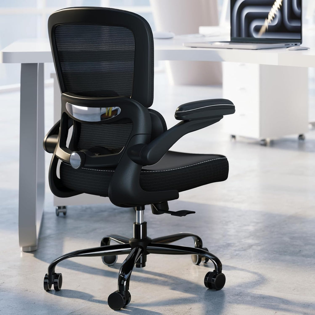 TRALT Ergonomic Office Chair - Desk Chair with Adjustable Headrest Lumbar Support Computer Chair - Mesh Comfy Chair with Flip-up Armrests - Gaming Chair for Adults Home Office PU, Black, Pack of 3
