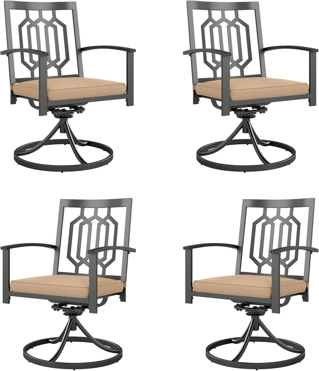 PHI VILLA Outdoor Metal Swivel Chairs Set of 4 Patio Dining Rocker Chair with Cushion Furniture Set for Garden Backyard Bistro, Black