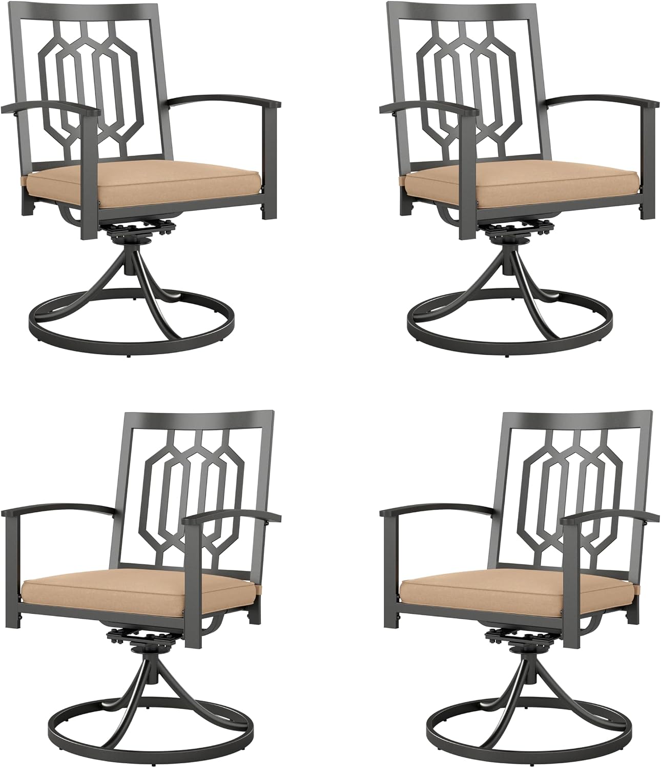PHI VILLA Outdoor Metal Swivel Chairs Set of 4 Patio Dining Rocker Chair with Cushion Furniture Set for Garden Backyard Bistro, Black