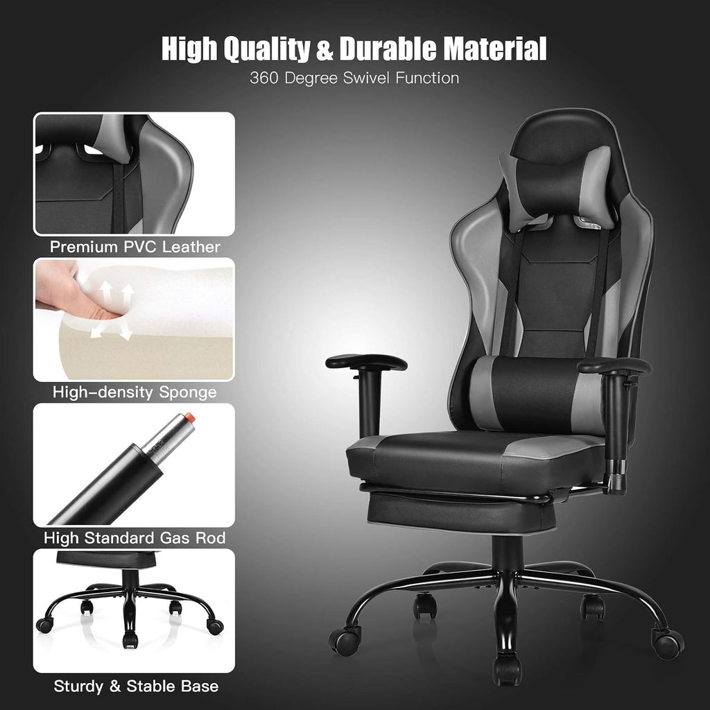 GYMAX Gaming Chair, High Back Computer Gaming Chair with Adjustable Armrests & Massage Lumbar Support, Swivel Ergonomic Reclining Office Chair (Black)