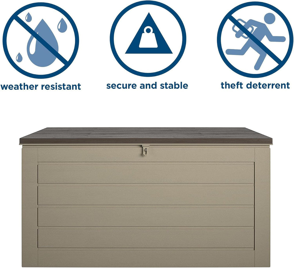 Cosco Outdoor Living 180 Gallon Patio Storage Box, Extra Large, Lockable Lid, Weather-Resistant, Tan/Brown