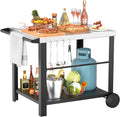 34' x 24' Movable Stainless Steel Flattop Grill Cart for Ninja Woodfire & Blackstone Griddles, Pizza Oven Table for Outside, Extra-Wide Stainless Steel Cart with Wheels for Kitchen Food Prep Table