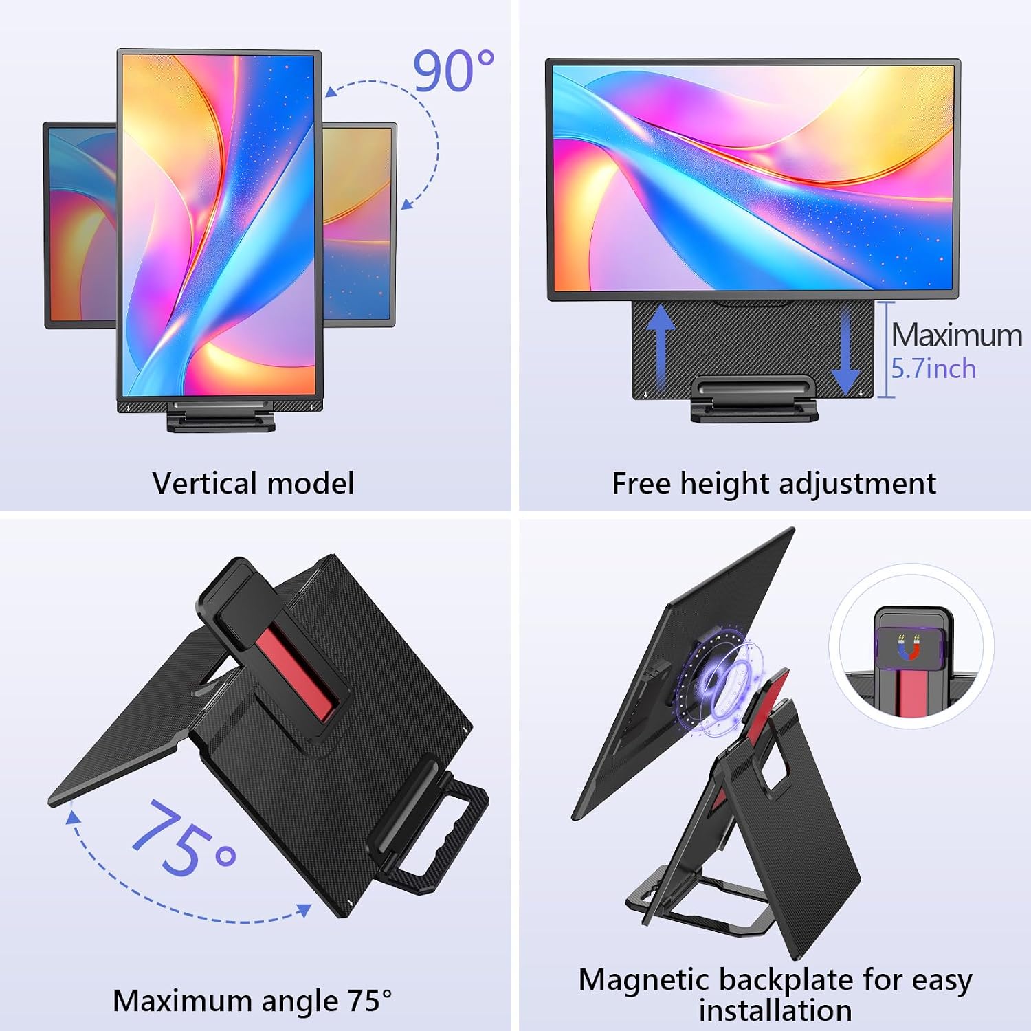 23.8' Large Portable Monitor, 2.5K QHD 180Hz Laptop Screen Extender, 150% RGB 178° IPS, Speakers & USB Hub for Office/Gaming with Kickstand, Travel Monitor for Laptop/PC/Mac/Xbox, VESA USB-C & HDMI