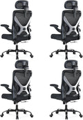 Ergonomic Office Chair - X-Shaped Computer Desk Chair Comfy, Gaming Chair, Office Chair with Lumbar Support, Mesh Office Chairs with Headrests, Desk Chair for Long Hours, Black Silver, Pack of 4