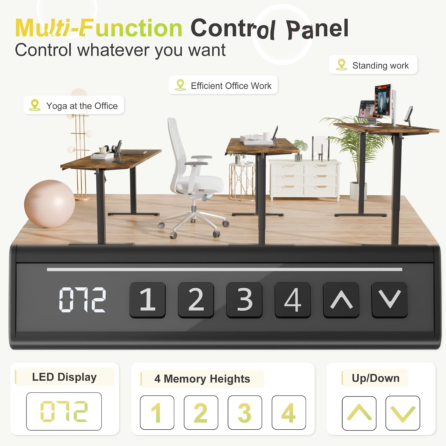 Furmax Electric Standing Desk, 55 x 24 Inches Sit Stand up Desk, Sit Stand Height Adjustable Home Office Desk with 4 Height Position Memory (Rustic Brown, 55)