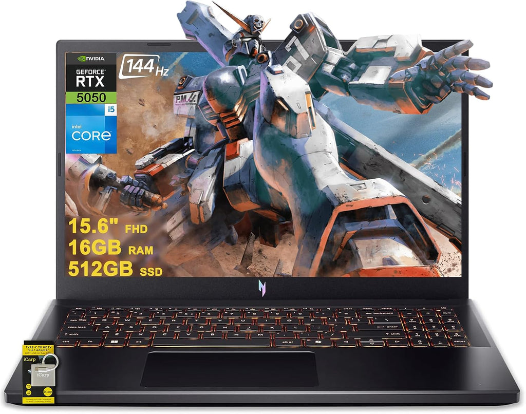 acer Nitro V 15 Gaming Laptop 15.6' FHD IPS 165Hz Intel 8-core i5-13420H 16GB RAM 512GB SSD GeForce RTX 5050 GDDR7 DLSS4 (Up to 440 AI Tops) Backlit Thunderbolt WiFi6 Win11 ICP Hub