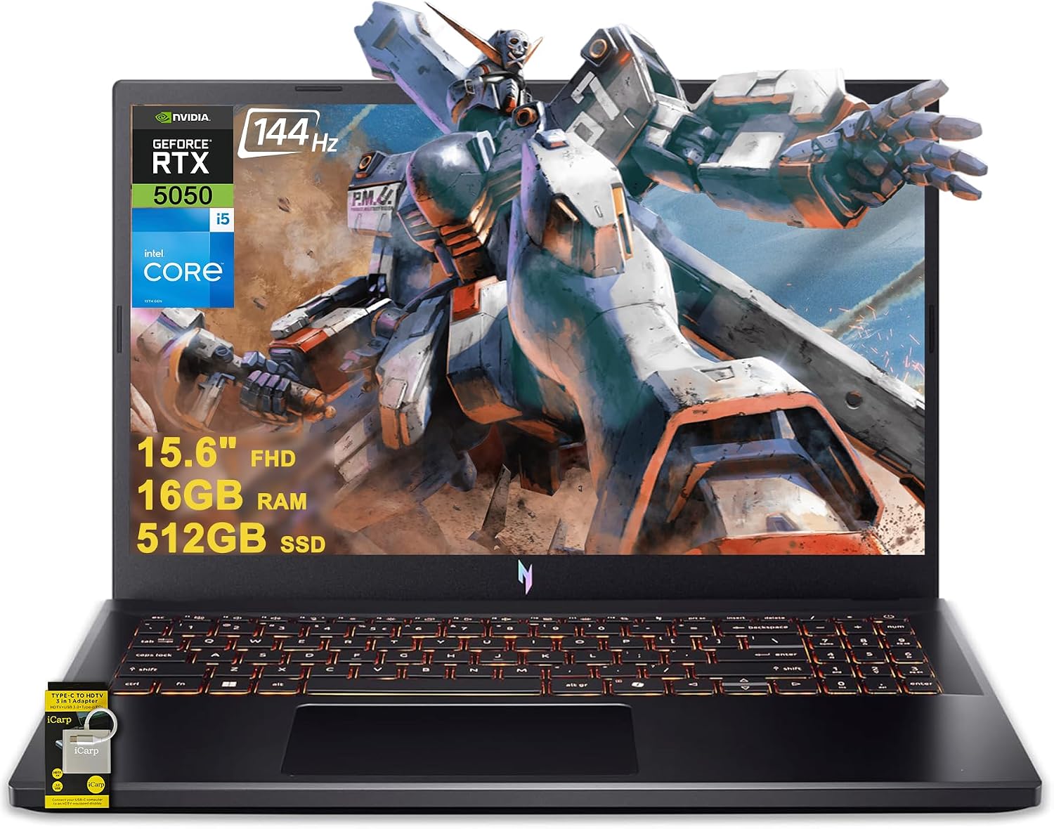 acer Nitro V 15 Gaming Laptop 15.6' FHD IPS 165Hz Intel 8-core i5-13420H 16GB RAM 512GB SSD GeForce RTX 5050 GDDR7 DLSS4 (Up to 440 AI Tops) Backlit Thunderbolt WiFi6 Win11 ICP Hub
