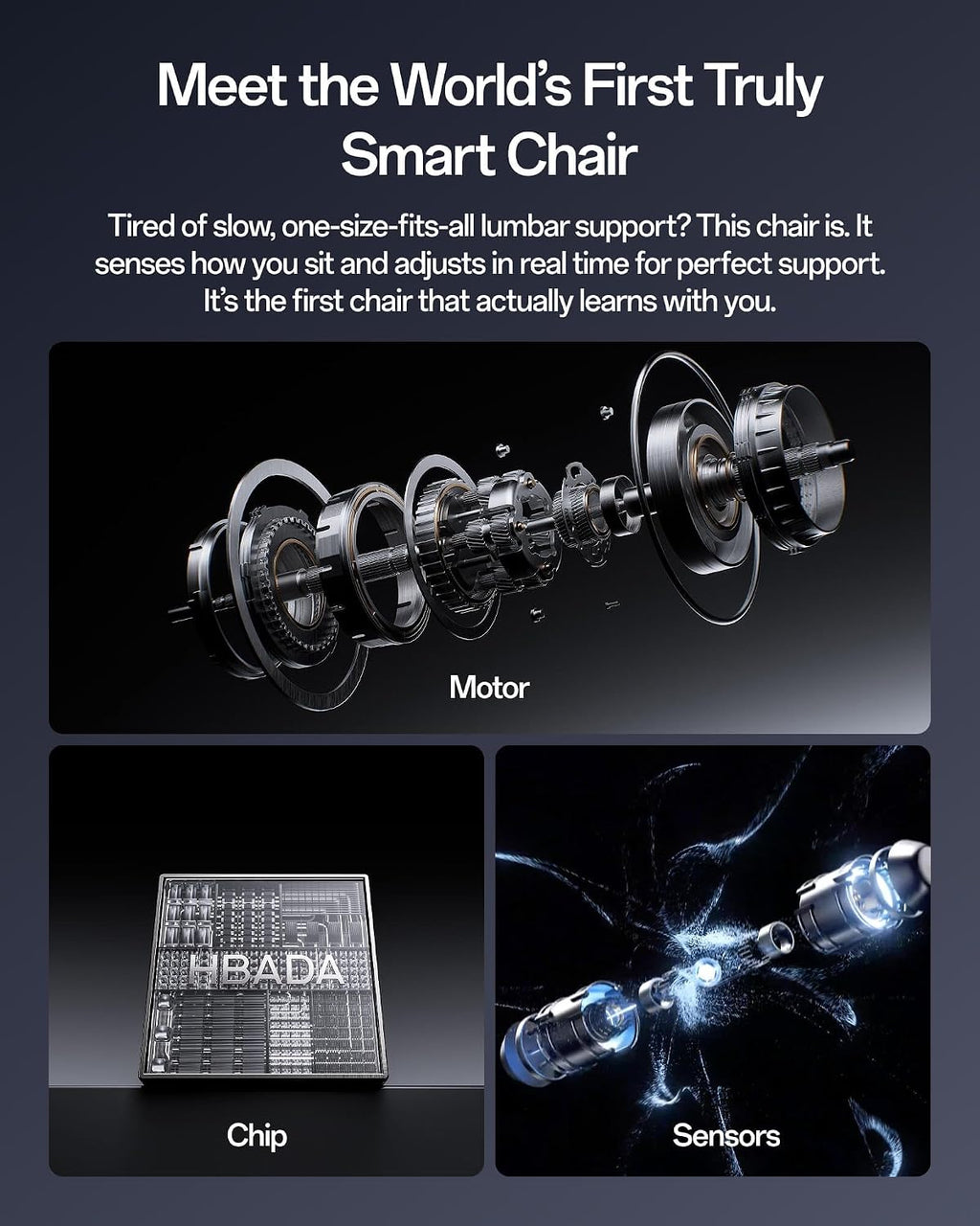 Hbada X7 Smart Ergonomic Chair, Office Chair, with Fully Automated Lumbar Tracking, 4D Adjustable Headrest, 720° Adjustable Armrests, Ventilated Seat Cushion, Swivel, Grey