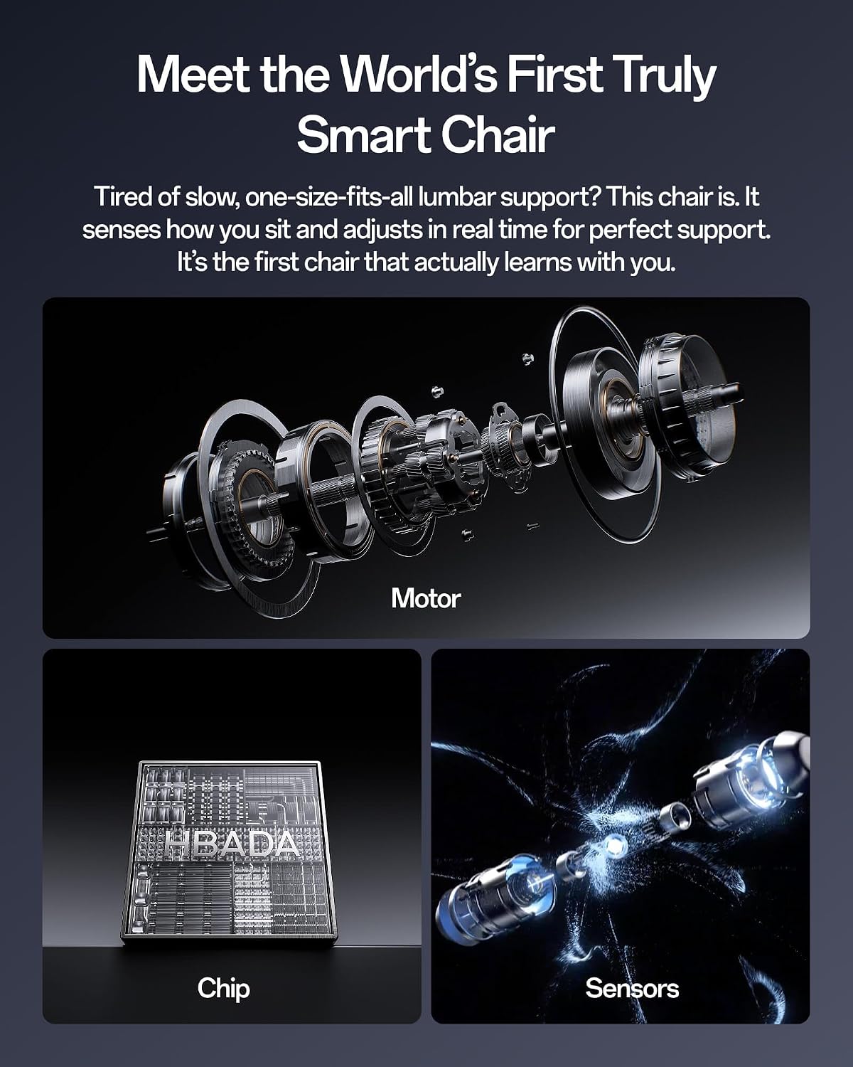 Hbada X7 Smart Ergonomic Chair, Office Chair, with Fully Automated Lumbar Tracking, 4D Adjustable Headrest, 720° Adjustable Armrests, Ventilated Seat Cushion, Swivel, Grey
