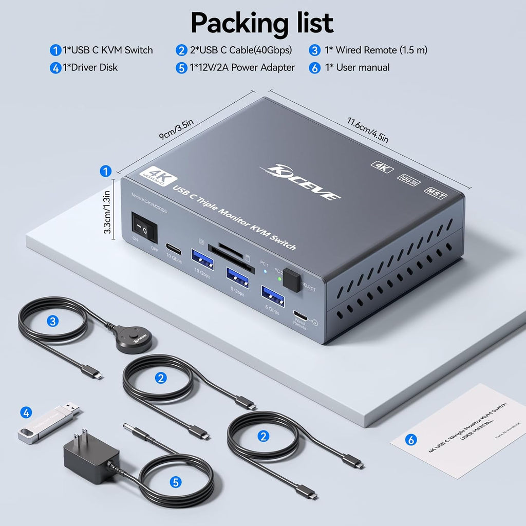 Thunderbolt 4 KVM Switch 3 Monitors 2 Laptops 4K@60Hz, Displaylink USB C Docking Station 3 Monitor KVM for Windows Mac M1 M2 M3 M4, Extended Triple Displays,PD 100W,USB 3.0,USB 3.2,SD/TF,1G Ethernet