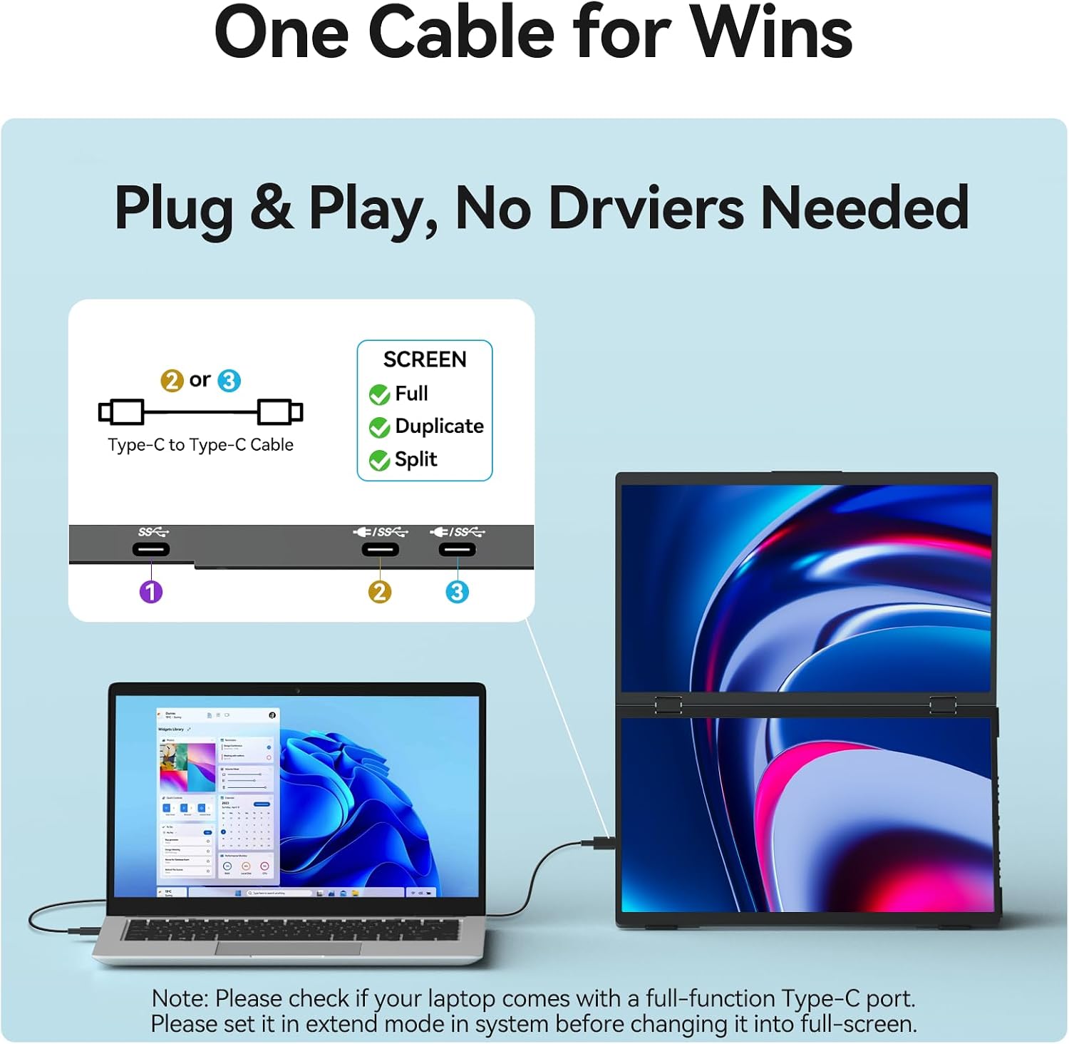 MAGICRAVEN Portable Dual Monitor for Laptop, Foldable Laptop Screen Extender, Plug & Play No Driver, 1080P FHD IPS Triple Screen for Travel & Office, Compatible with Mac, Windows - 15.6'