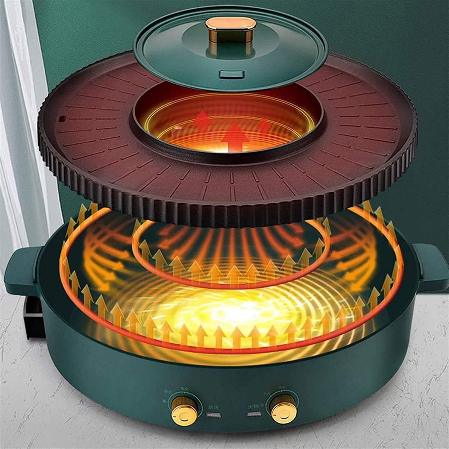 Smoke Free Electric Grill, Griddle 2200W Indoor Smokeless Nonstick Pancake with Drip Tray, 2-In-1 Electric Grill with Cool-Touch Handle