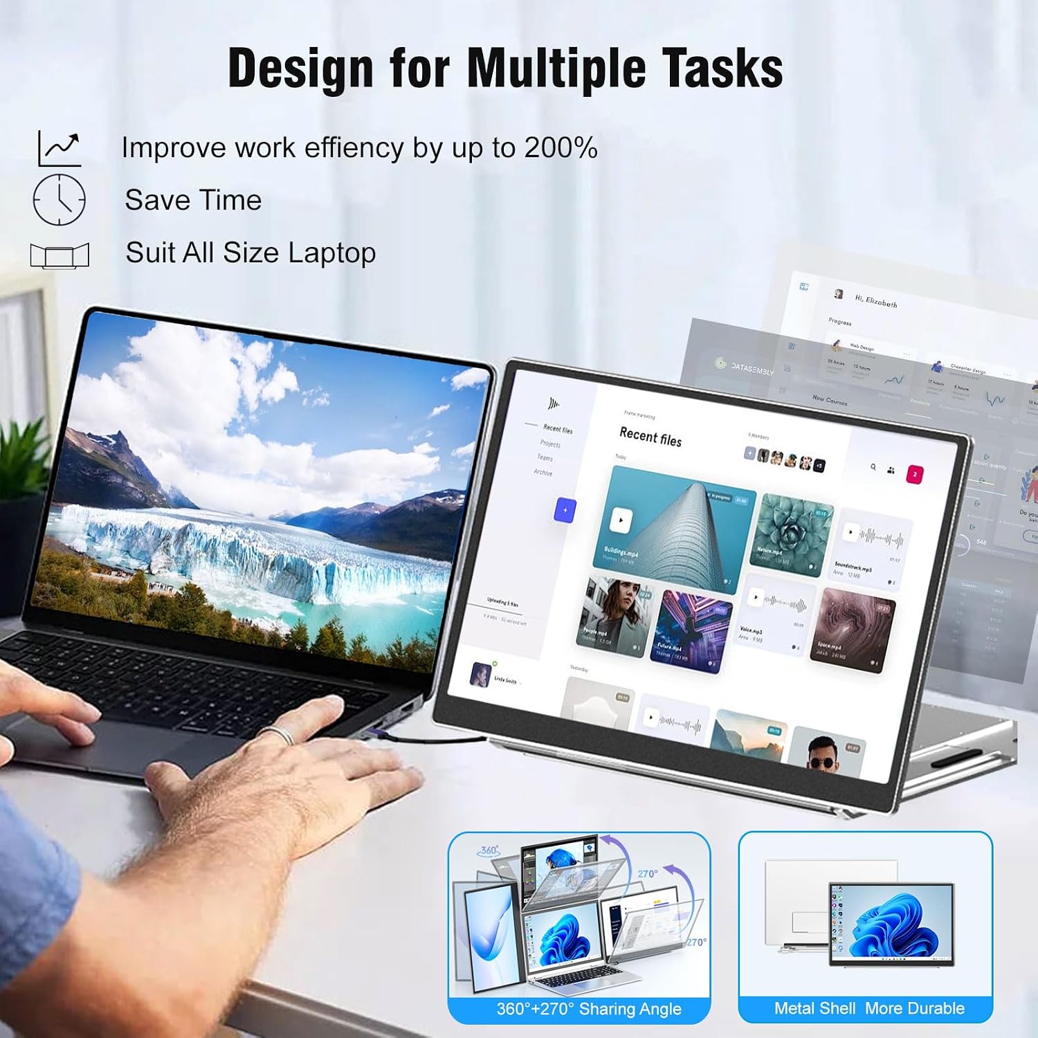 KEFEYA Laptop Screen Extender Portable Monitor, 14' FHD IPS 1200P Travel Dual Second Monitor for Laptop