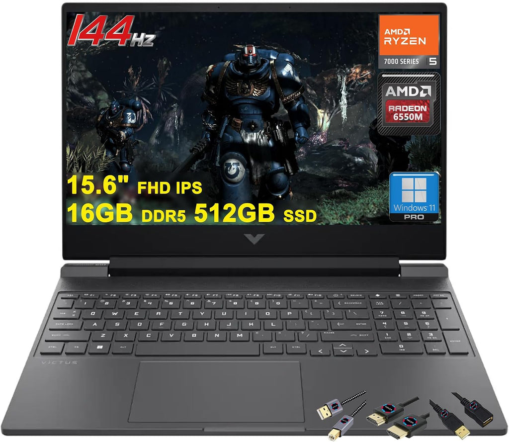 HP Victus 15 Gaming Laptop | 15.6' FHD 144Hz FreeSync Premium | AMD 6-core Ryzen 5 7535HS | 16GB DDR5 512GB SSD | Radeon RX 6550M (>RTX3050) | Backlit Type-C Win11Pro w/DLCA Accessory