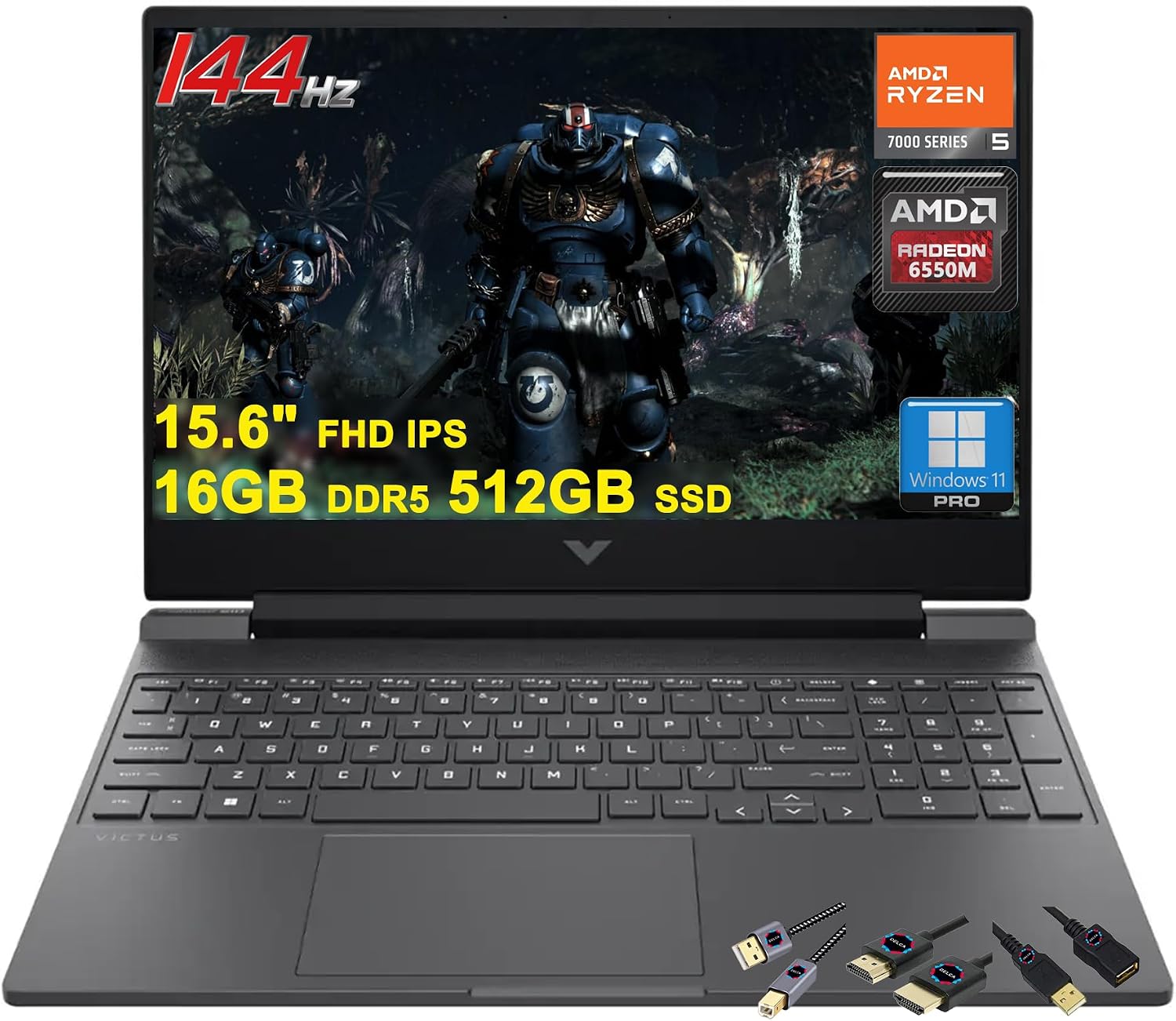 HP Victus 15 Gaming Laptop | 15.6' FHD 144Hz FreeSync Premium | AMD 6-core Ryzen 5 7535HS | 16GB DDR5 512GB SSD | Radeon RX 6550M (>RTX3050) | Backlit Type-C Win11Pro w/DLCA Accessory