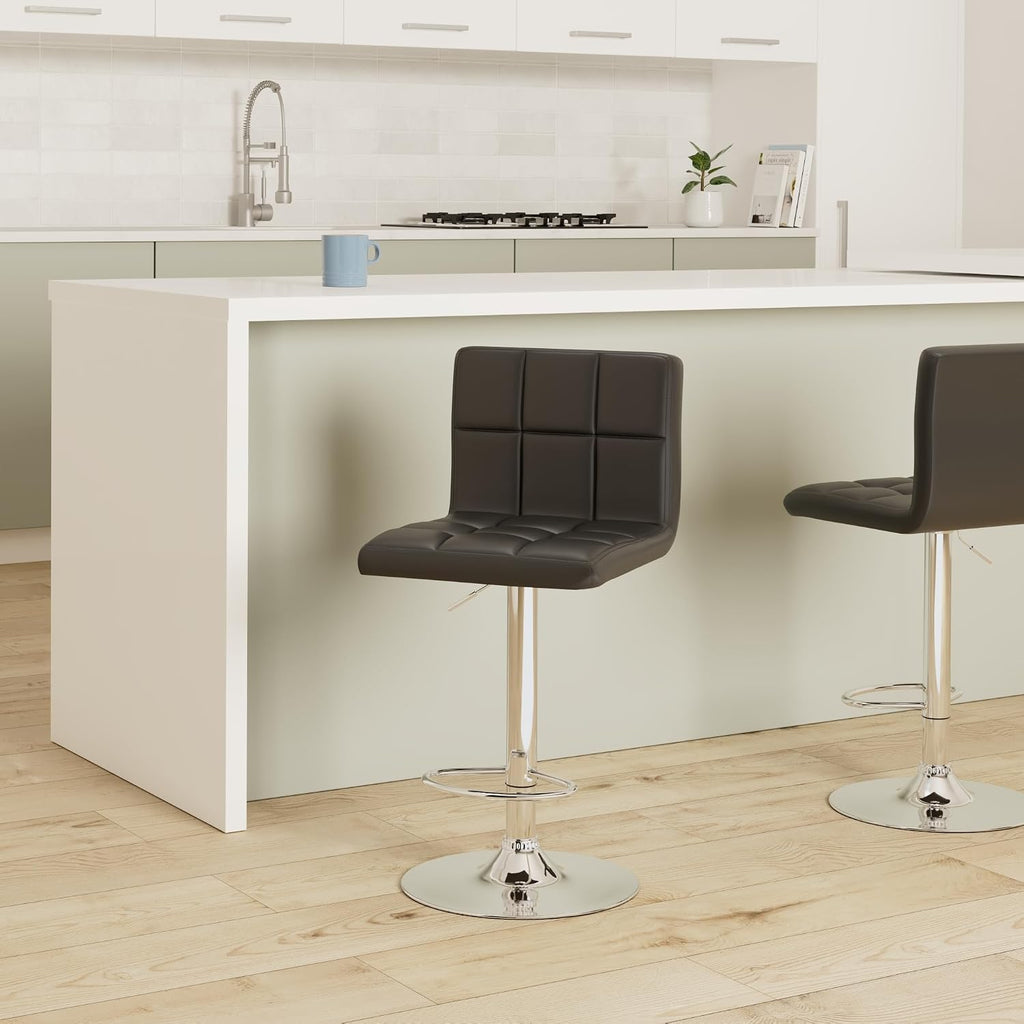 Leopard Bar Stools, Modern PU Leather Adjustable Swivel Bar Stool with Back, Set of 2 (Grey)