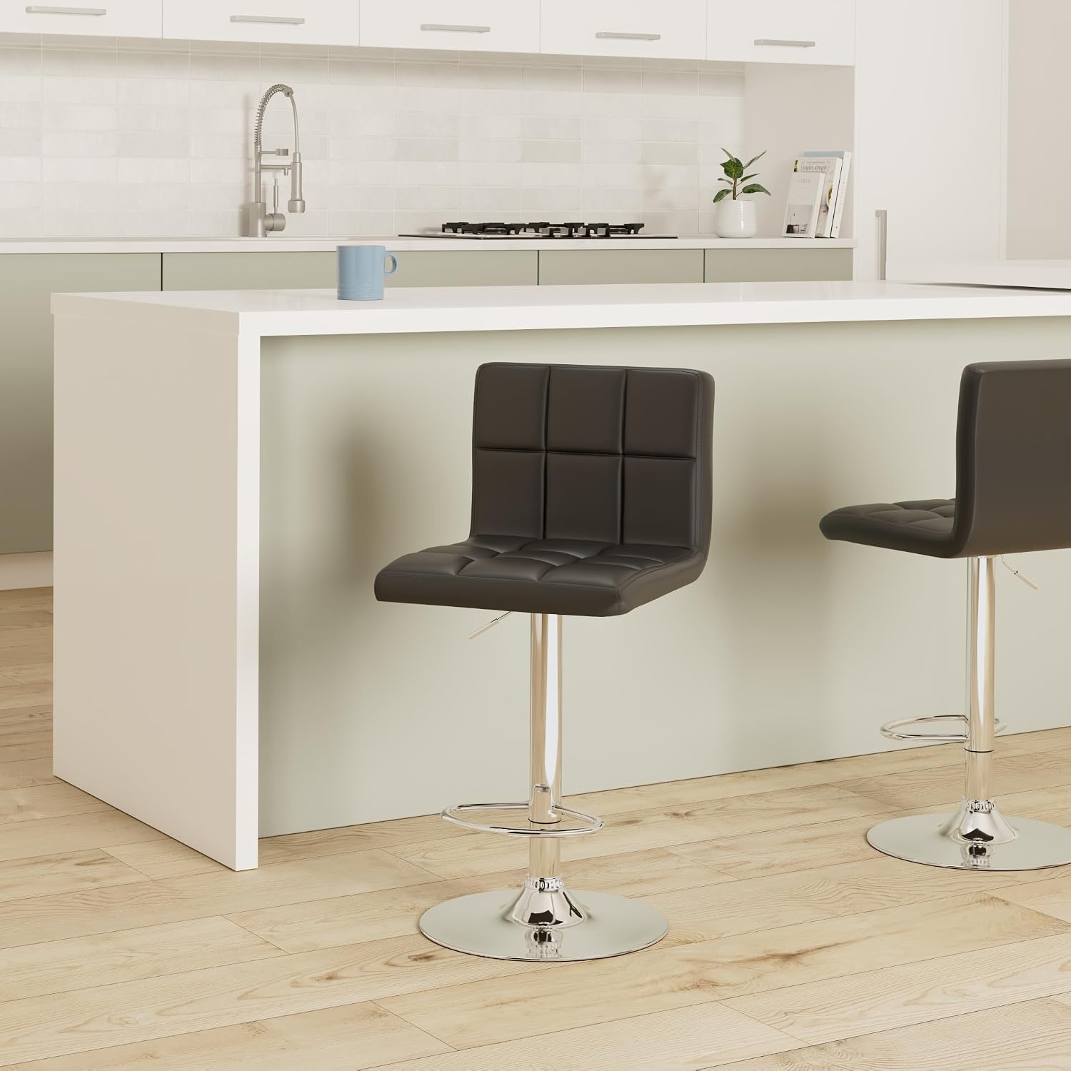 Leopard Bar Stools, Modern PU Leather Adjustable Swivel Bar Stool with Back, Set of 2 (Grey)