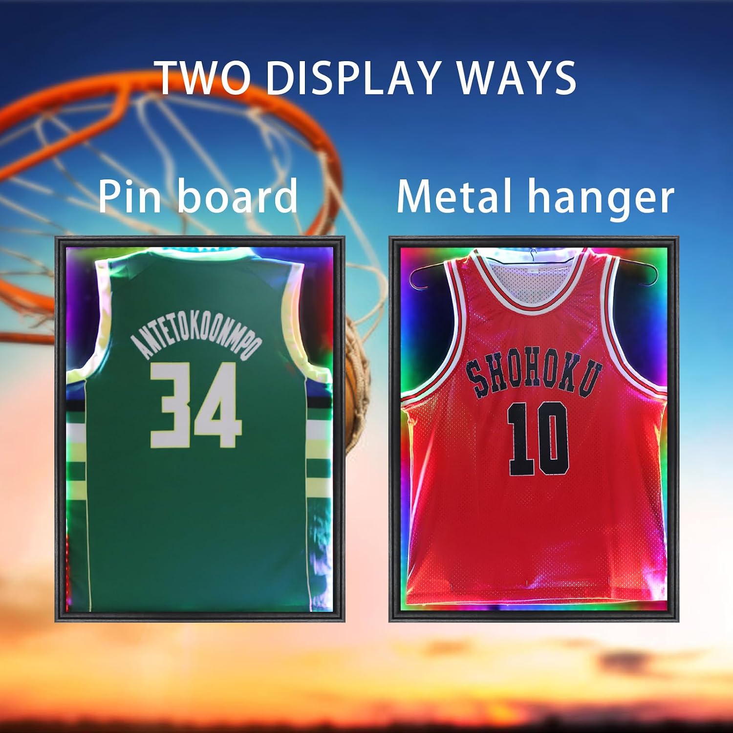 Grintus Jersey Frame Display Case,Lockable With Colorful Led Lights Display Box For Jersey Display With UV Protection Acrylic And Hanger For Baseball Basketball Football Hockey Sport Shirt,Black-3Pack