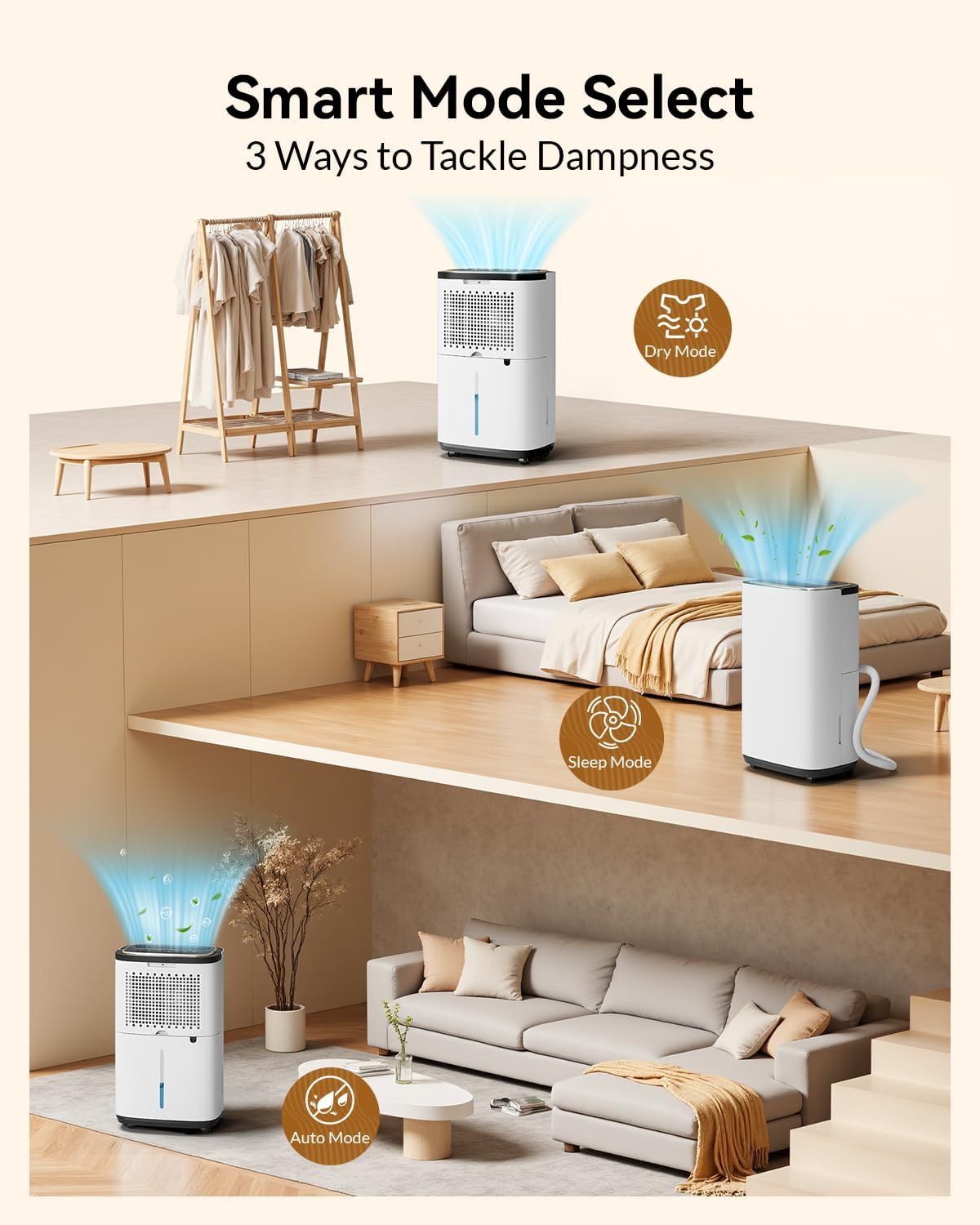 3000 Sq. Ft. Dehumidifier for Basement, 30 Pint Quiet Dehumidifiers for Home with Drain Hose, Smart Humidity Control, 24H Timer & Child Lock, Ideal for Large Rooms, Bathroom, Bedroom, Garage