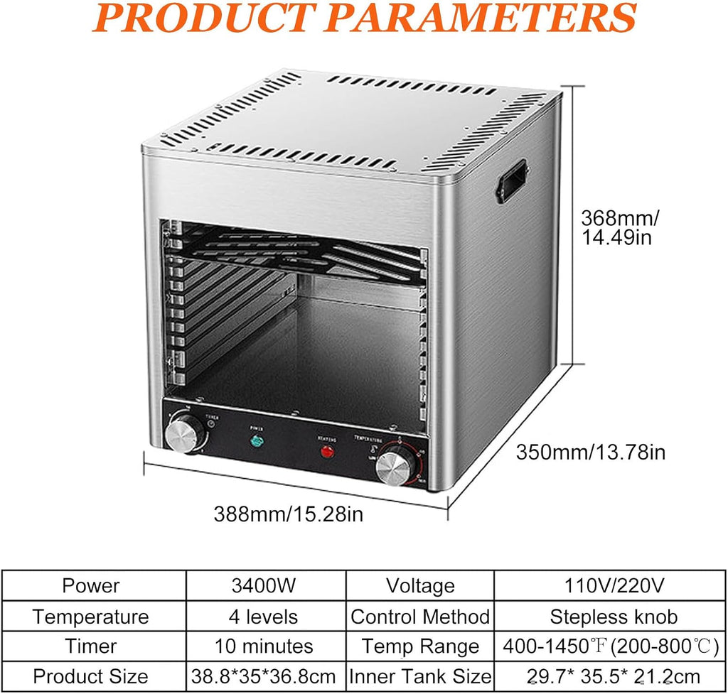 Steak Grill Electric Barbecue, Ceramic Heating 800 °C Portable Stainless Steel BBQ Multi-Functional Smokeless Indoor Grill,220V