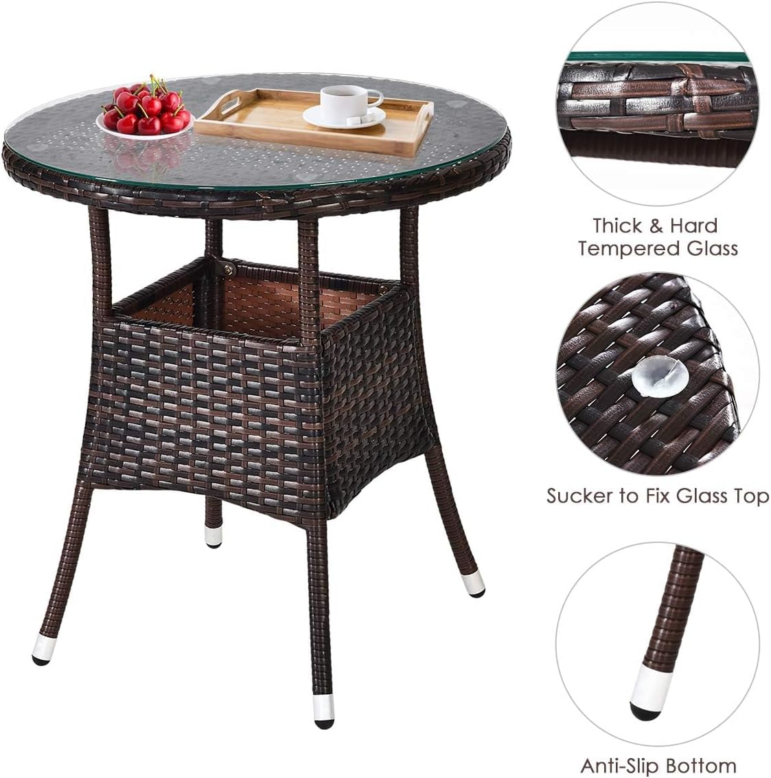 HAPPYGRILL 4 Pieces Rattan Patio Conversation Set, Outdoor Wicker Furniture Set with Cushioned Sofas and Coffee Table, L-Shape Sectional Curved Sofa Set for Garden Poolside Balcony