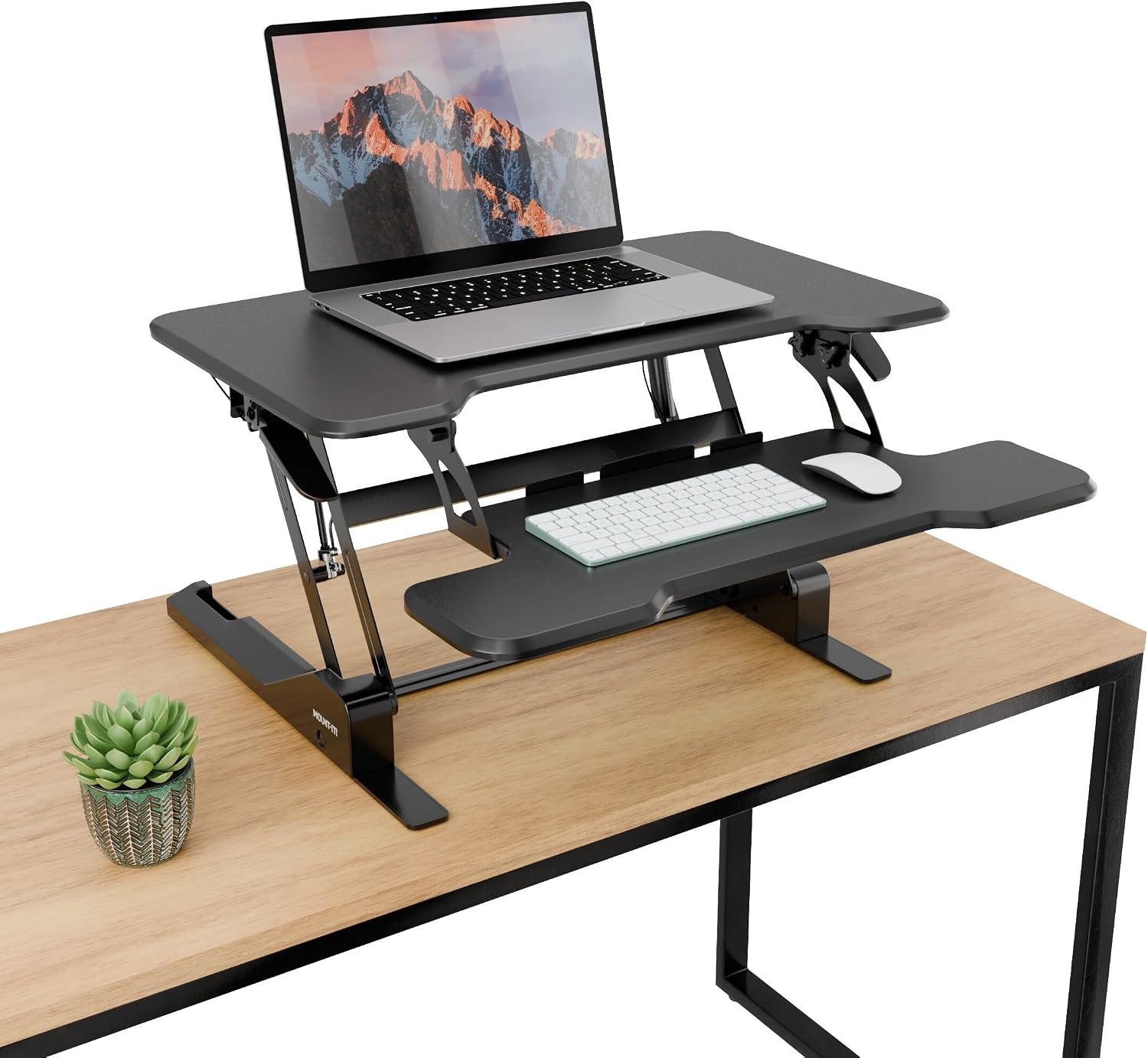Mount-It! Height Adjustable Standing Desk Converter, Compact 30' Wide Tabletop Standing Desk Riser with Gas Spring, Desktop Stand Up Workstation with Keyboard Tray Fits Monitor or Laptop, Black