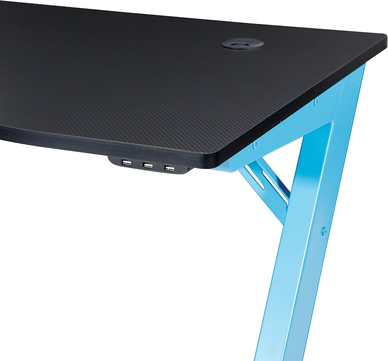 OSP Home Furnishings Beta Battlestation Gaming Desk with Bluetooth RGB LED Lights, Matte Blue