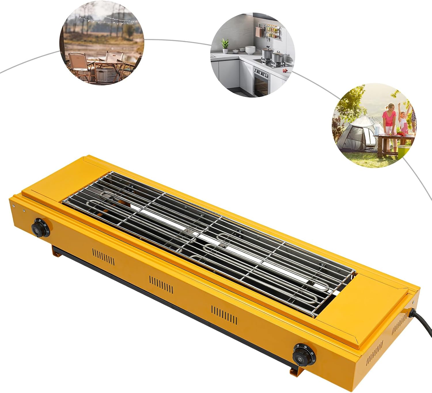 Double head Temperature Controlled Electric Grill, Adjustable Temperature Control to 572℉, Portable Outdoor Barbecue Grill, Household And Commercial Electric Skewer Grill Yellow