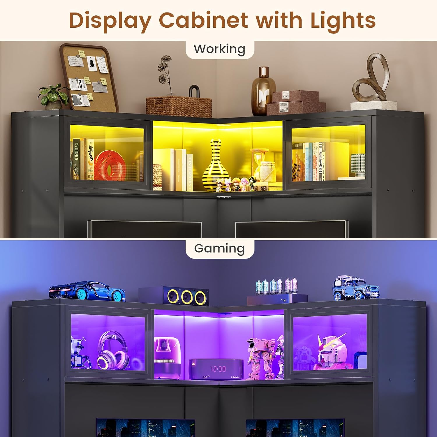 SEDETA 31.5' Corner Desk with Drawers, Small Office Computer Desk with Storage Shelves & Hutch for Small Space, Gaming Desk with LED Lights & Power Strip for Home Office, Black