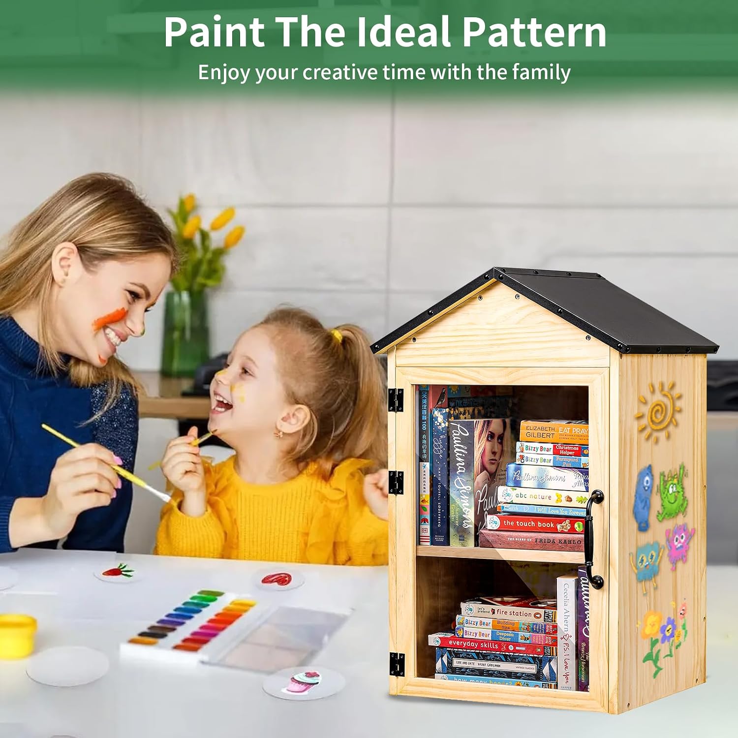 Little Library Box Outdoor, 2-Tier Waterproof Book Exchange Cabinet – Solid Wood with Adjustable Shelves, Rust-Resistant Hardware for Community, Schools and Neighborhoods to Promote Reading & Sharing