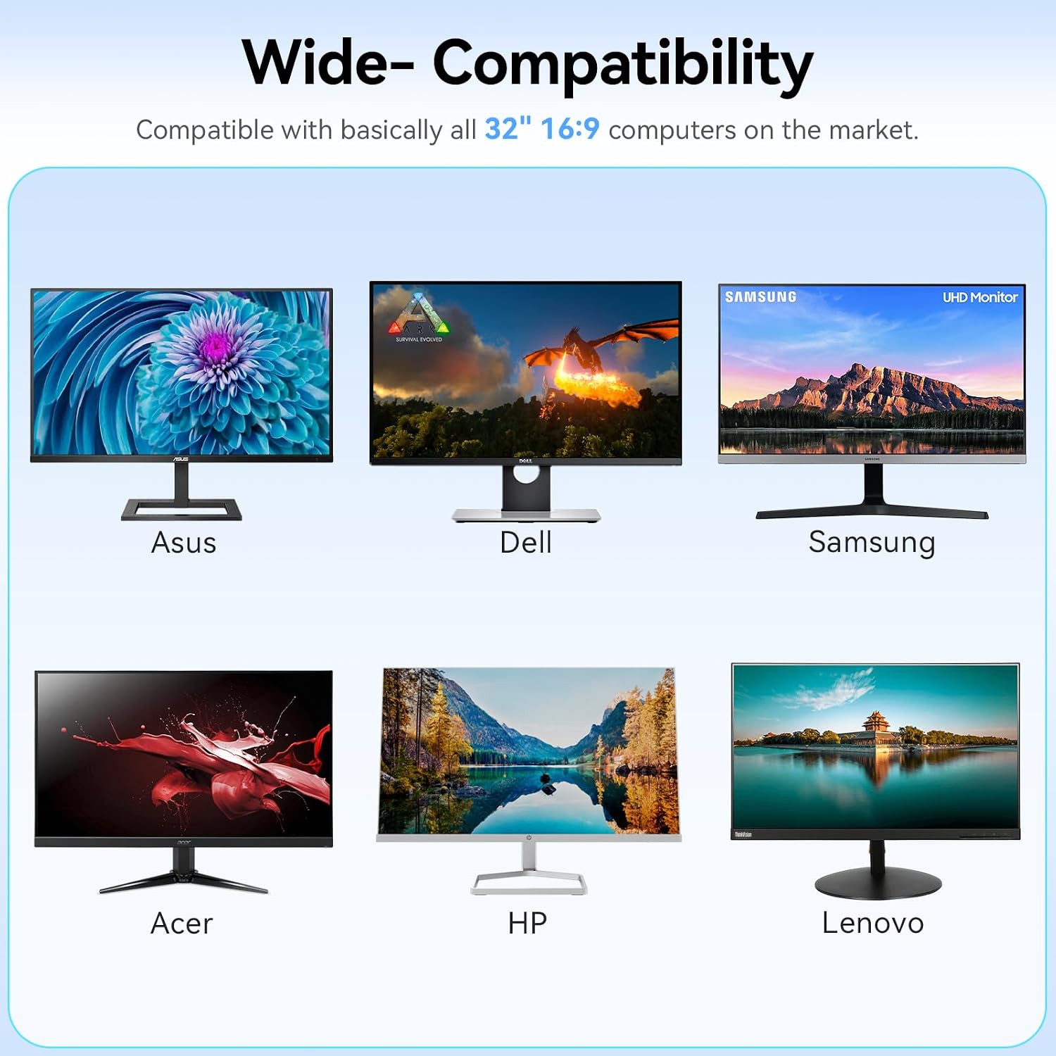 [2-Pack] 32 Inch Anti Blue Light Screen Protector Compatible with Lenovo Hp Dell Acer Asus Samsung etc Monitor 16:9 Aspect, Removable Anti Glare Filter Uv Blocker Shield Eye Protection Film Laptop