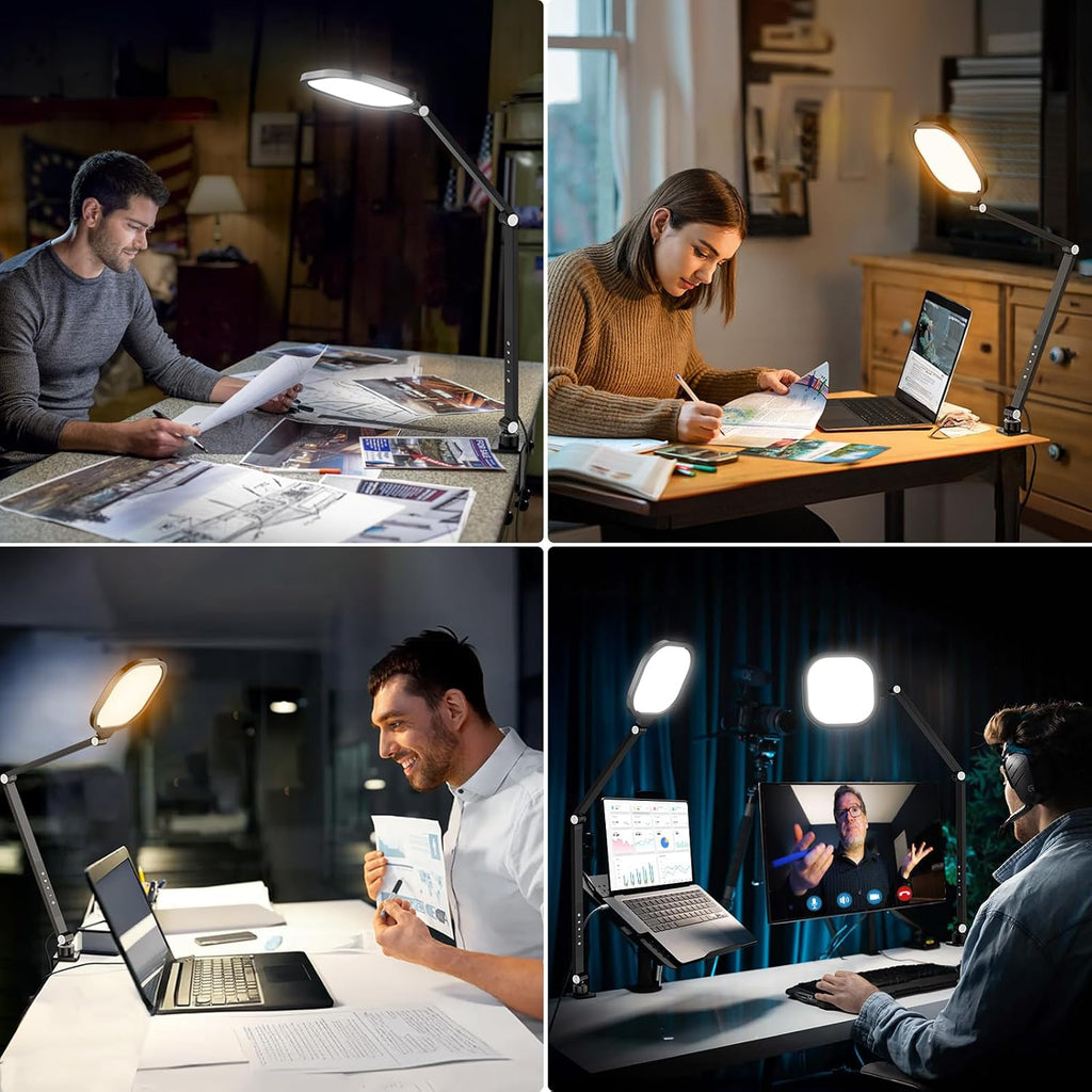 LitONES 2 Packs Led Desk Lamps for Home Office, 1200LM Dimmable Clamp-on Desktop Light, Adjustable Swing Arm Ring Light with Stand, Memory & Timer Function, Eye-Caring Design