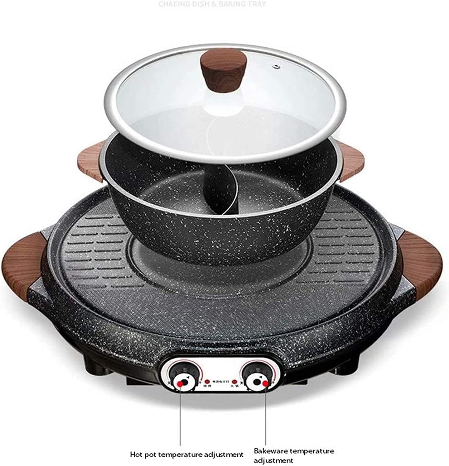 BBQ Hot Pot Dual Pot Barbecue Machine,Non-Stick All Powerful Stovetop Grill Electric Multifunctional Smoke-free Round Baking Pan Multi - Purpose Pot