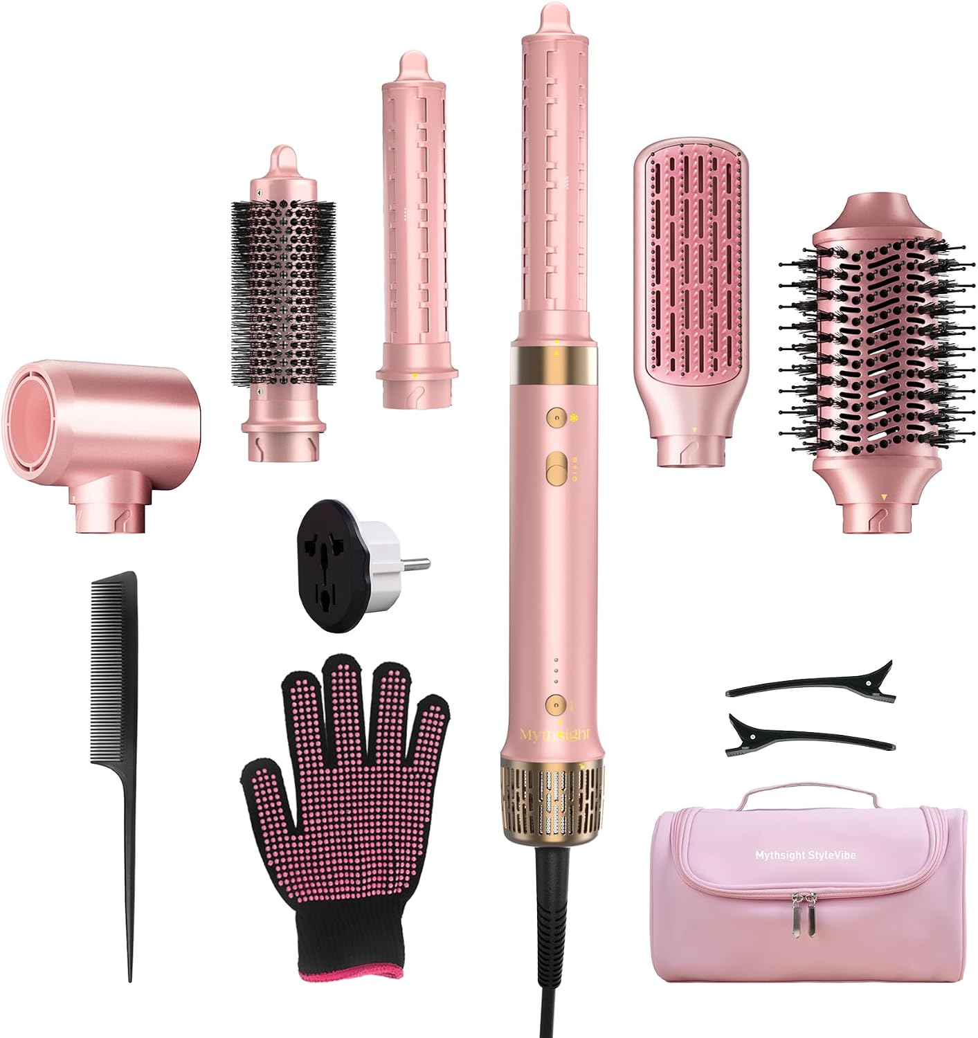 StyleVibe 6-in-1 Air Styler, Dual Voltage Hair Dryer & Blow Dryer Brush with Travel Case - Auto Wrap Curls (L/R), Fast Drying, Thermal Brush for Blowouts & Frizz-Free Volume, No Heat Damage