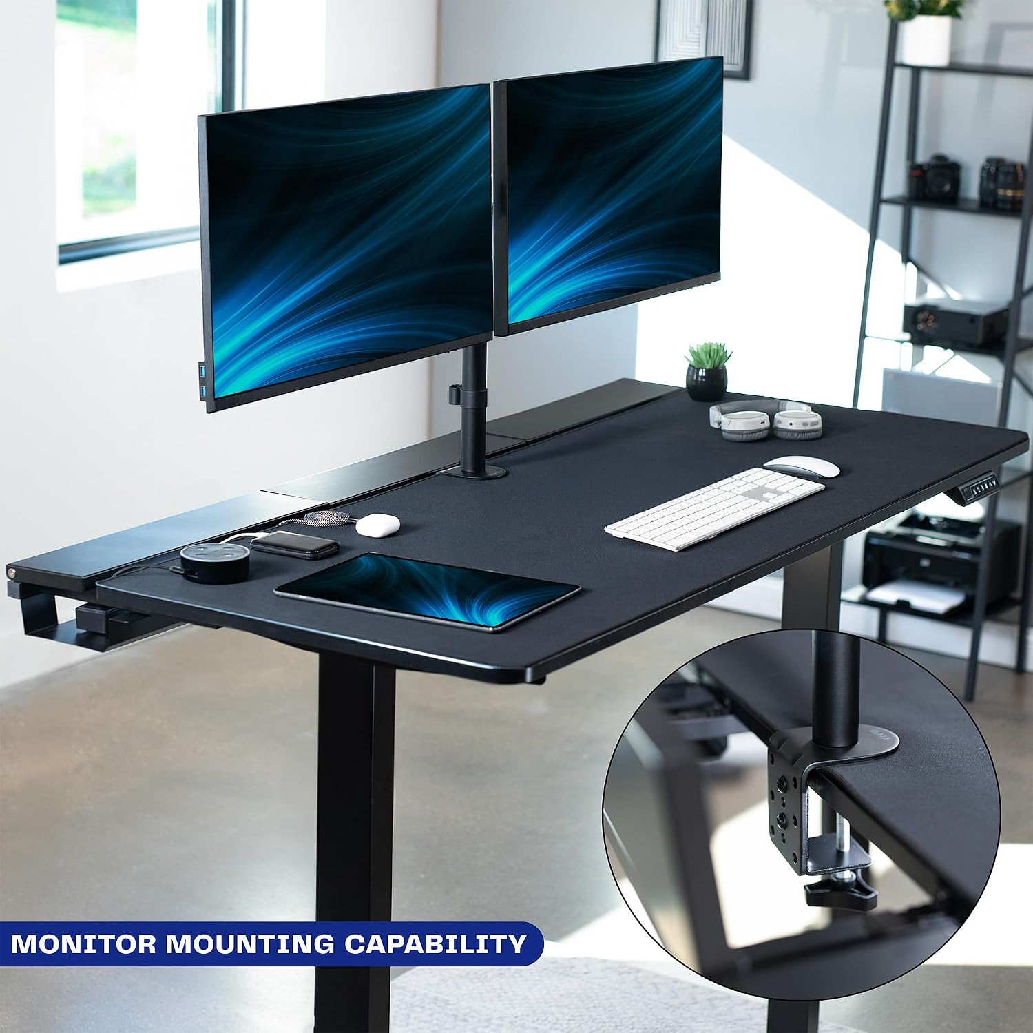 VIVO Electric 60 x 30 inch Standing Desk with Concealed Cable Trays and Full-Size Mouse Pad, Dual Motor Memory Controller Height Adjustment, Black Top Black Frame, DESK-KIT-E2B-P3B