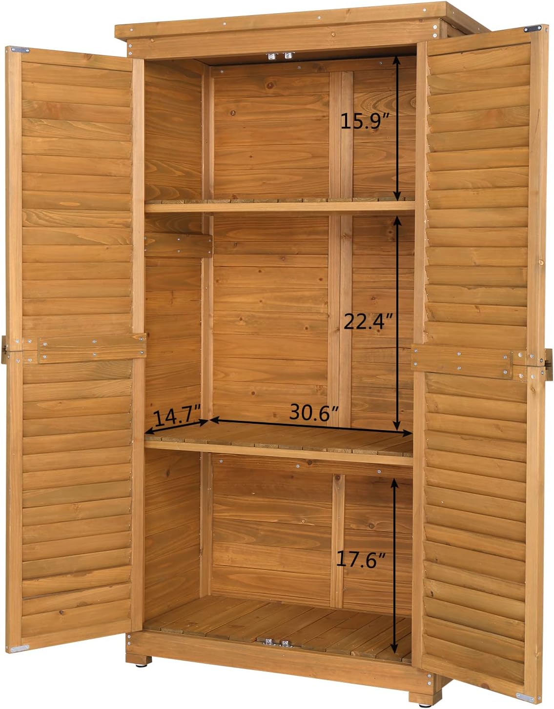 VINGLI Wood Outdoor Storage Shed, Lockable Garden Tool Shed with Waterproof Roof, 3 Customizable Shelves for Yard, Patio & Porch
