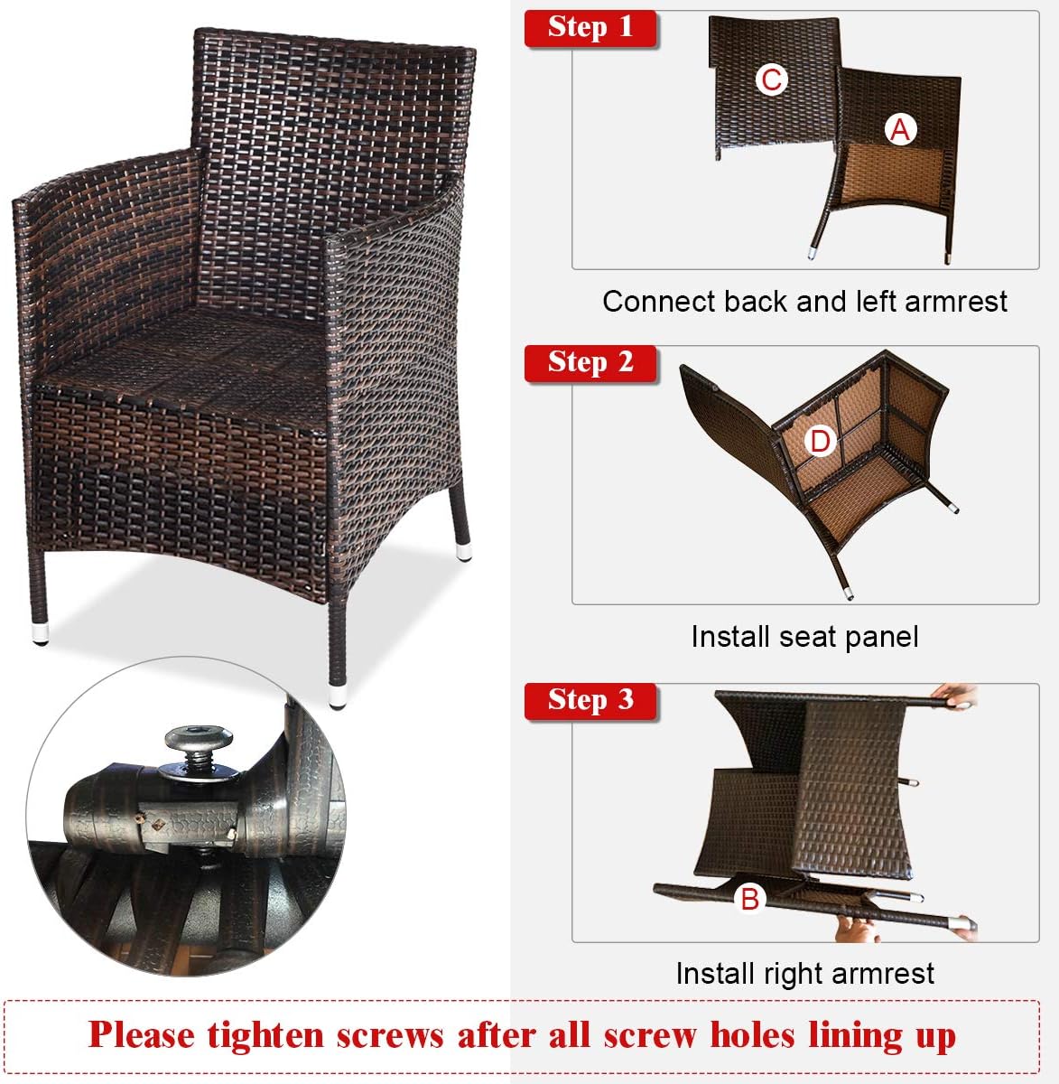 COSTWAY 3 PCS Patio Furniture Set, Outdoor Wicker Conversation Set with Tempered Glass Coffee Table, Seat Cushions, Rattan Wicker Chairs for Poolside Balcony Porch Backyard, Blue