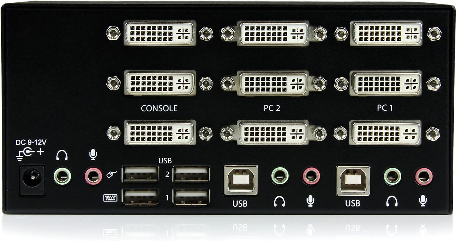 StarTech.com 2 Port Triple Monitor DVI USB KVM Switch with Audio & USB 2.0 Hub - Multi Monitor KVM - Dual Port KVM Switch (SV231TDVIUA),Black