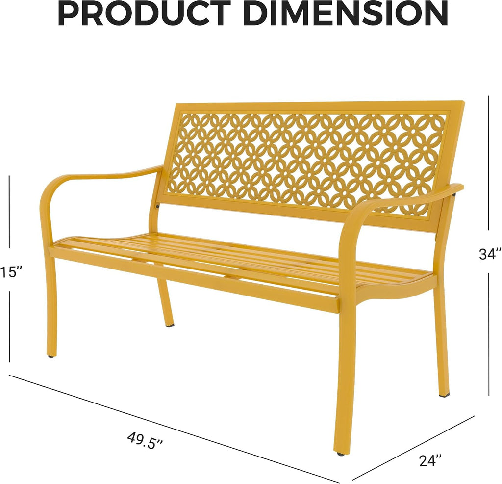 Grand patio 50' Outdoor Bench, Garden Benches with Anti-Rust Metal Powder Coated Frame, Patio Bench for Front Porch Park Outside Furniture Decor, Sunflower Yellow
