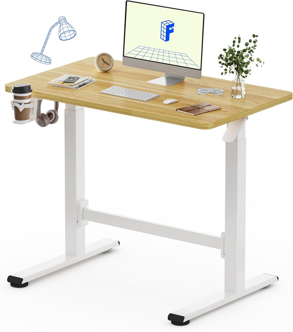 FLEXISPOT H7 Plus Gas Spring Adjustable Standing Desk, Mobile Rolling Sit-Stand Workstation with Wheel, Cordless Stand Up Desk for Small Room & Home Office 40' One-Piece Desktop Maple,height 27.6'–45'