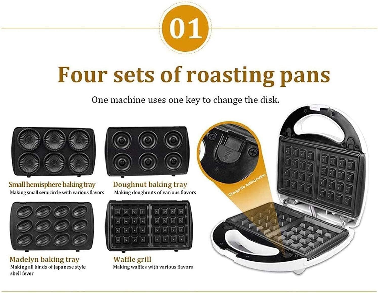 Toasters Sandwich toaster Sandwich Maker 4 in 1 (Sandwich Toaster Contact Grill Waffle Iron) Sandwich Maker High Power of 750 W 4 Removable Plates Non-Stick Coating LED Indicator Lights An