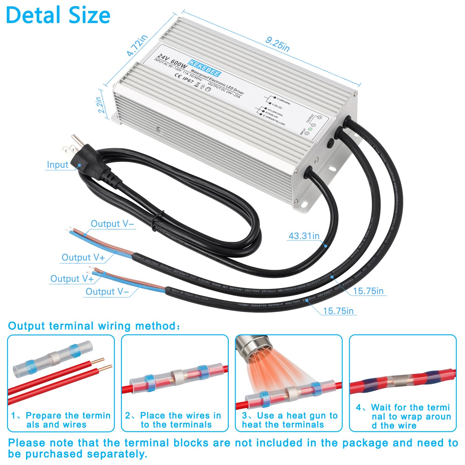 LED Driver 24V600W Waterproof Power Supply 90V-130V AC to 24V DC 25A Low Voltage Transformer Garden Greening Decorative lamp LED Light Switch Power Supply