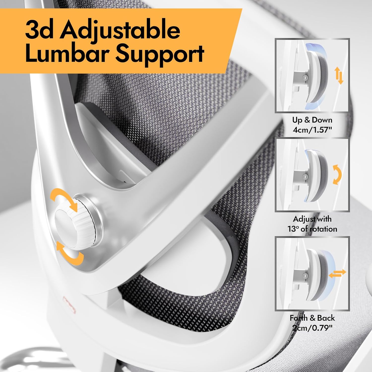 HOLLUDLE Ergonomic Mesh Office Chair - 3D Adjustable Lumbar Support & 3D Armrests, V-Shaped Back, Adjustable Desk Chair for Office & Home, White