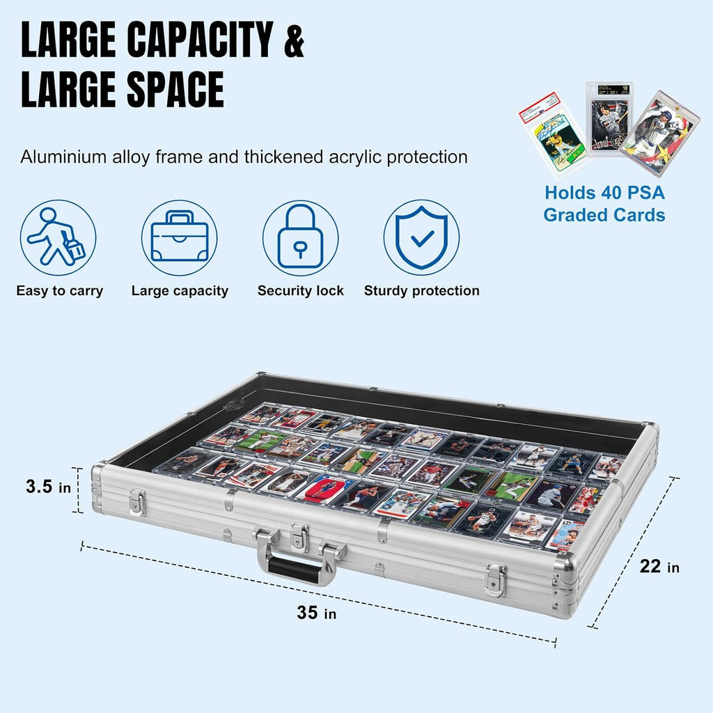 Large Cards Trade Show Display Case, Portable Aluminum Trading and Graded Card Display Frame with Locks, Table Top Aluminum Holder with Clear Acrylic Showcase for Jewelry Craft Collector Shows