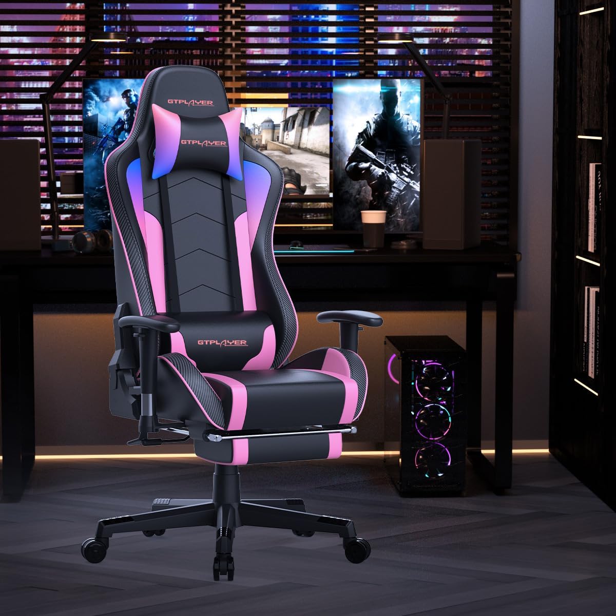 GTPLAYER Gaming Chair with Footrest Speakers Video Game Chair Bluetooth Music Heavy Duty Ergonomic Computer Office Desk Chair